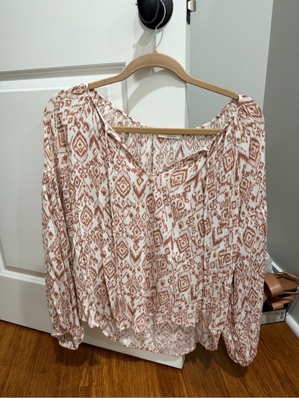 Women's Cream and Brown Patterned Boho Blouse